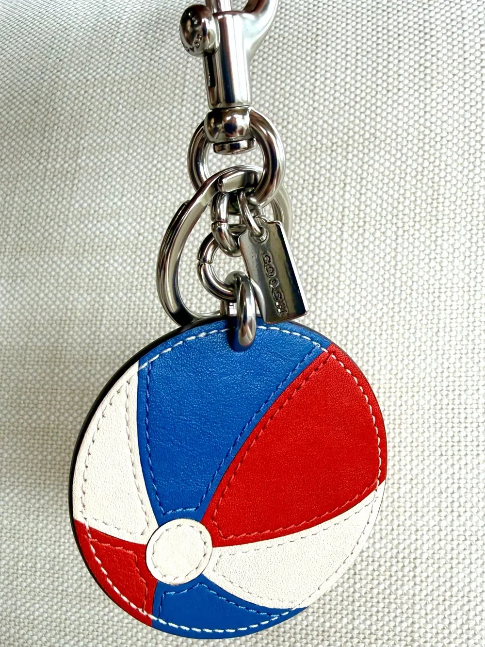 COACH Beach Ball Leather Bag Charm Keychain Red White Blue CU260